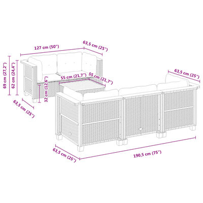 vidaXL Set de muebles de jardín 6 pzas y cojines ratán sintético gris