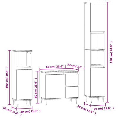 vidaXL Set de muebles baño 3 pzas madera contrachapada roble marrón