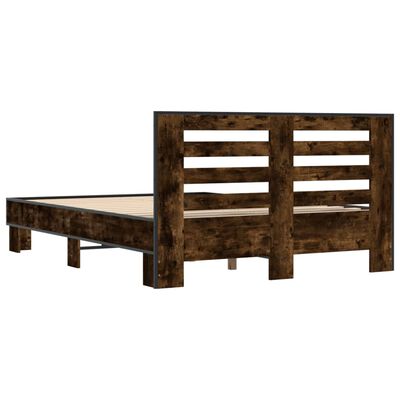 vidaXL Estructura cama madera ingeniería metal roble ahumado 140x200cm