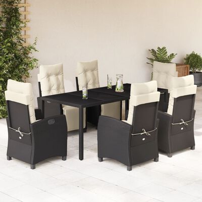 vidaXL Set de comedor de jardín 7 pzas y cojines ratán sintético negro