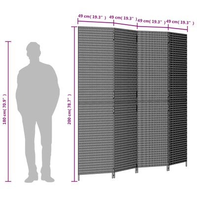 vidaXL Biombo de 4 paneles ratán sintético gris