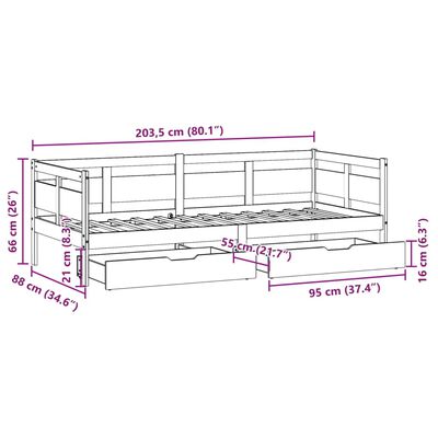 vidaXL Sofá cama con cajones madera maciza de pino 80x200 cm