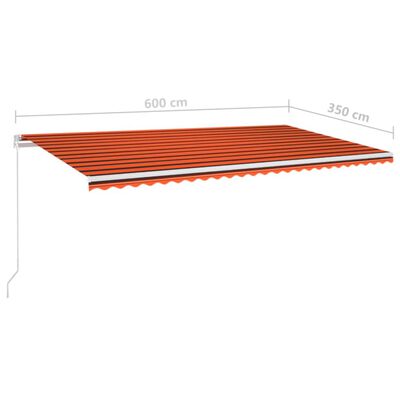 vidaXL Toldo manual retráctil con LED naranja y marrón 600x350 cm