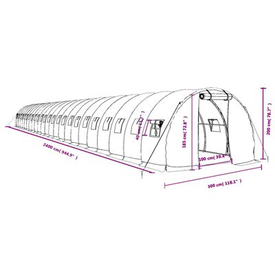 vidaXL Invernadero con estructura de acero verde 72 m² 24x3x2 m