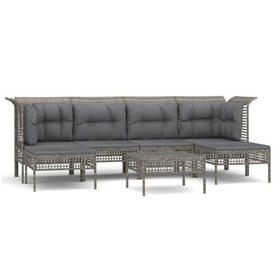 vidaXL Set de muebles de jardín 7 pzas y cojines ratán sintético gris