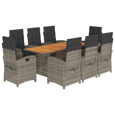 vidaXL Set comedor jardín 9 pzas y cojines ratán sintético gris