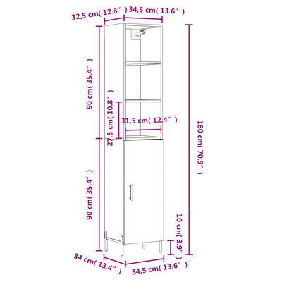 vidaXL Aparador alto madera contrachapada blanco brillo 34,5x34x180 cm