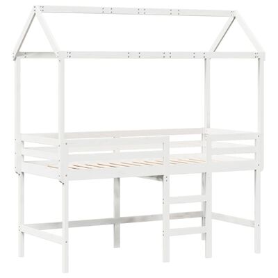 vidaXL Cama alta escalera y techo madera maciza pino blanca 80x200 cm