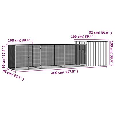 vidaXL Gallinero de acero galvanizado gris 400x91x100 cm