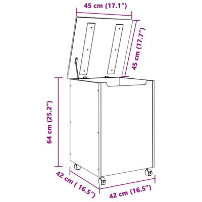 vidaXL Cesta ropa sucia con ruedas RANA madera pino blanca 45x45x64 cm