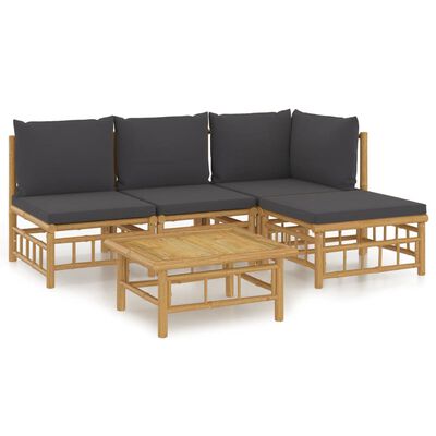 vidaXL Set de muebles de jardín 5 piezas bambú con cojines gris oscuro