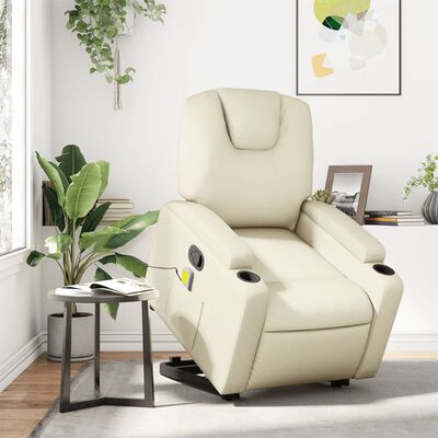 vidaXL Sillón reclinable de masaje de pie cuero artificial color crema