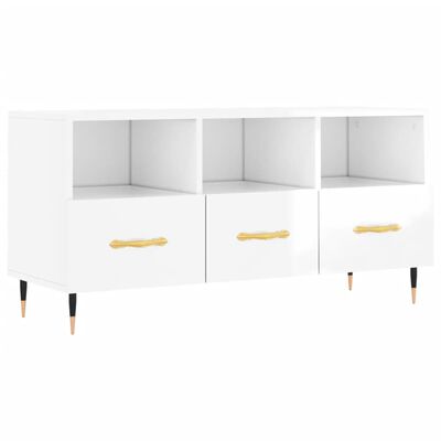 vidaXL Mueble de TV madera contrachapada blanco brillo 102x36x50 cm