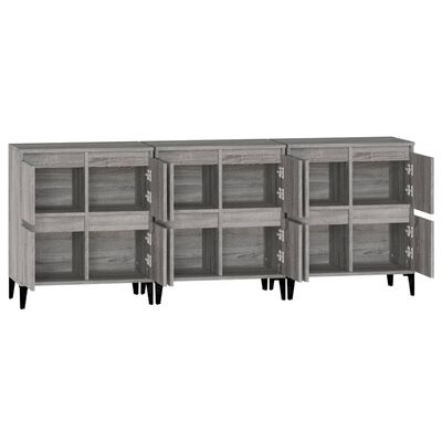 vidaXL Aparadores 3 uds madera contrachapada gris Sonoma 60x35x70 cm