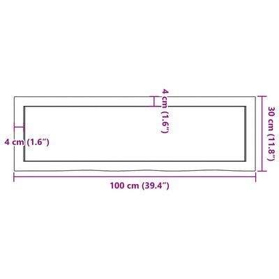 vidaXL Encimera de baño madera tratada marrón oscuro 100x30x(2-4) cm