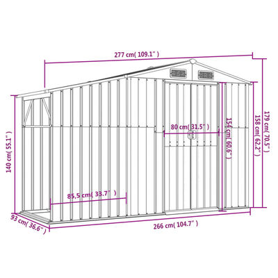 vidaXL Cobertizo de jardín acero galvanizado verde 277x93x179 cm