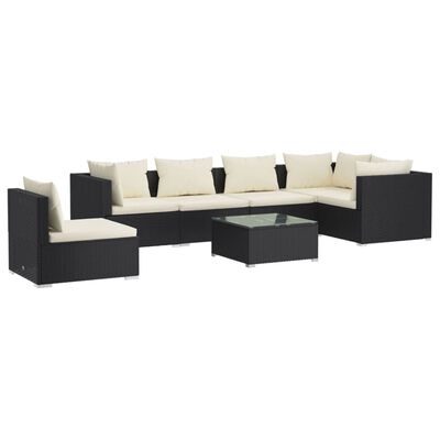 vidaXL Set de muebles de jardín 7 pzas y cojines ratán sintético negro