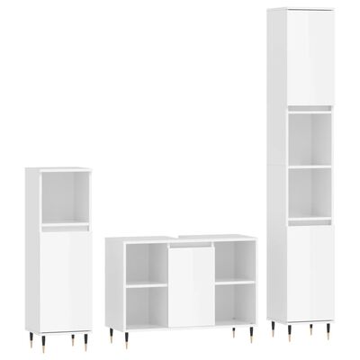 vidaXL Set muebles de baño 3 piezas madera contrachapada blanco brillo