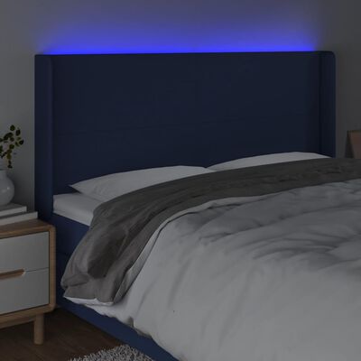 vidaXL Cabecero con LED de tela azul 183x16x118/128 cm