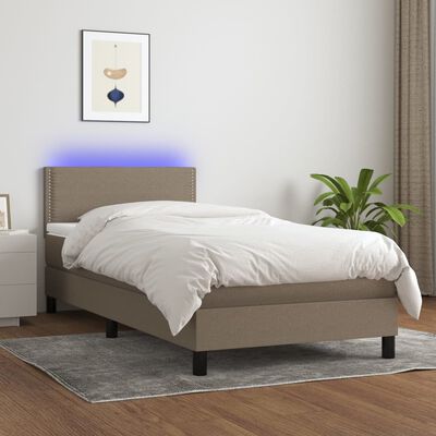 vidaXL Cama box spring colchón y luces LED tela gris taupe 90x200 cm