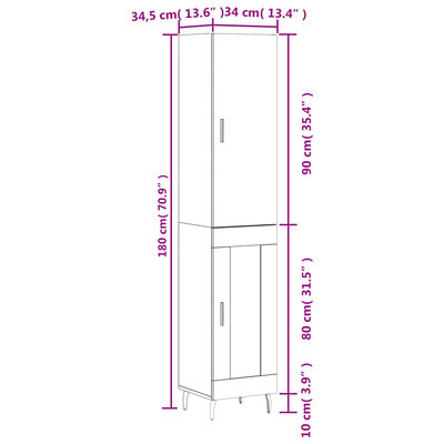 vidaXL Aparador alto madera contrachapada blanco 34,5x34x180 cm