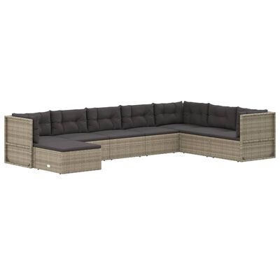 vidaXL Set de muebles de jardín 8 pzas y cojines ratán sintético gris