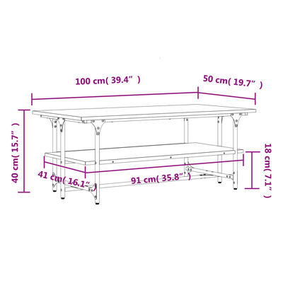 vidaXL Mesa de centro madera contrachapada gris Sonoma 100x50x40 cm