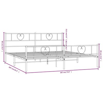 vidaXL Estructura cama sin colchón con estribo metal negro 180x200 cm