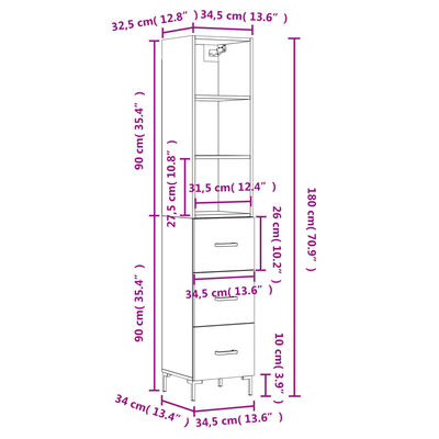 vidaXL Aparador alto madera contrachapada gris Sonoma 34,5x34x180 cm