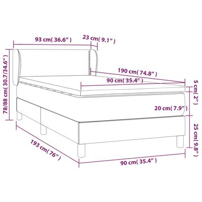 vidaXL Cama box spring con colchón terciopelo gris claro 90x190 cm