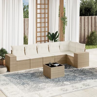 vidaXL Set sofás de jardín 7 piezas y cojines ratán sintético beige