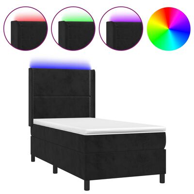 vidaXL Cama box spring colchón y LED terciopelo negro 80x200 cm