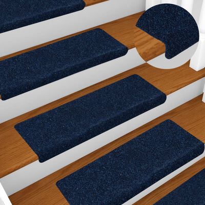 vidaXL Alfombrilla de escaleras 15 uds tela punzonada azul 65x21x4 cm