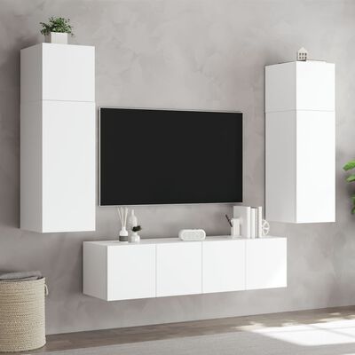 vidaXL Muebles de TV de pared con LED 6 pzas madera ingeniería blanco