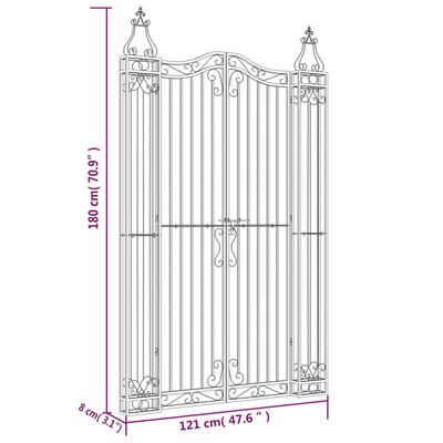 vidaXL Puerta de jardín de hierro forjado negro 121x8x180 cm