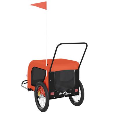 vidaXL Remolque de bicicleta mascotas hierro tela Oxford naranja negro