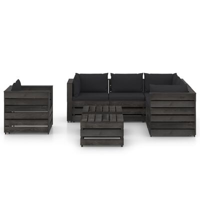 vidaXL Muebles de jardín 8 piezas con cojines madera impregnada gris