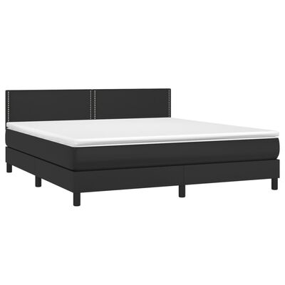 vidaXL Cama box spring colchón y LED cuero sintético negro 160x200 cm