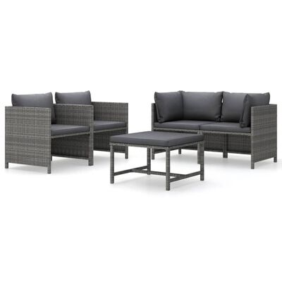 vidaXL Set de muebles de jardín 5 pzas y cojines ratán sintético gris