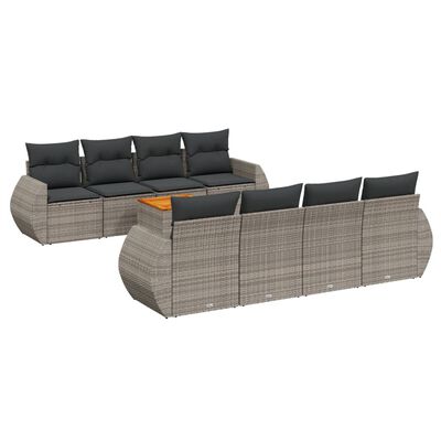 vidaXL Set de muebles de jardín 9 pzas y cojines ratán sintético gris