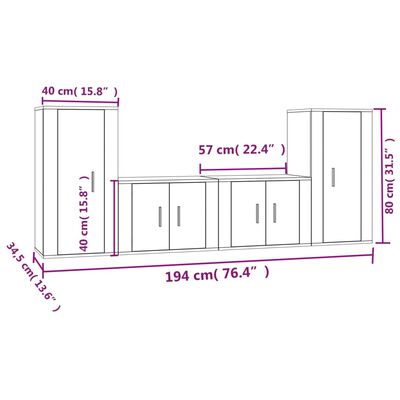 vidaXL Set de muebles de TV 4 pzas madera contrachapada blanco brillo