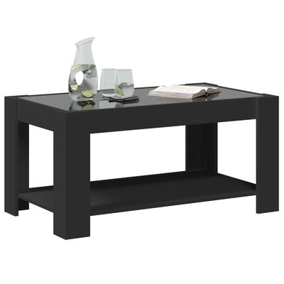 vidaXL Mesa de centro con LED madera de ingeniería negro 93x53x45 cm