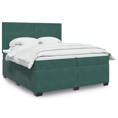 vidaXL Cama box spring con colchón terciopelo verde oscuro 200x200 cm