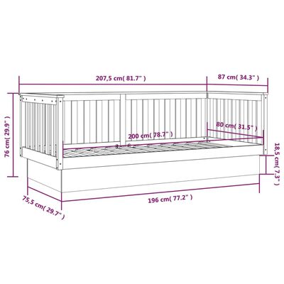 vidaXL Sofá cama de madera maciza de pino negro 80x200 cm