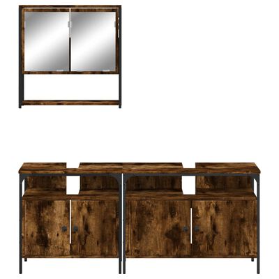 vidaXL Set de muebles baño 3 pzas madera contrachapada roble ahumado