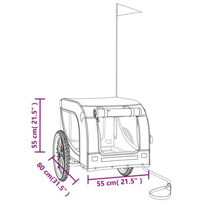 vidaXL Remolque de bicicleta mascotas hierro tela Oxford gris negro