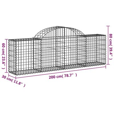 vidaXL Cestas de gaviones 25 uds forma de arco hierro 200x30x60/80 cm