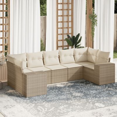 vidaXL Set sofás de jardín 7 piezas y cojines ratán sintético beige