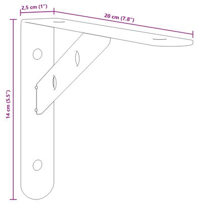 vidaXL Soportes de estante 4 uds acero inoxidable plata 20x2,5x14 cm