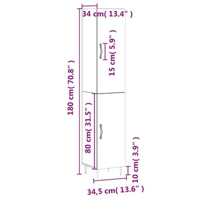 vidaXL Aparador alto madera contrachapada roble marrón 34,5x34x180 cm